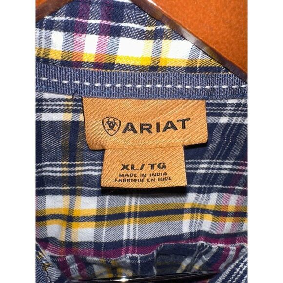 Ariat Men’s Plaid Button Up Shirt -Navy/Maroon/Yellow/WhiteSize XL - Picture 11 of 13